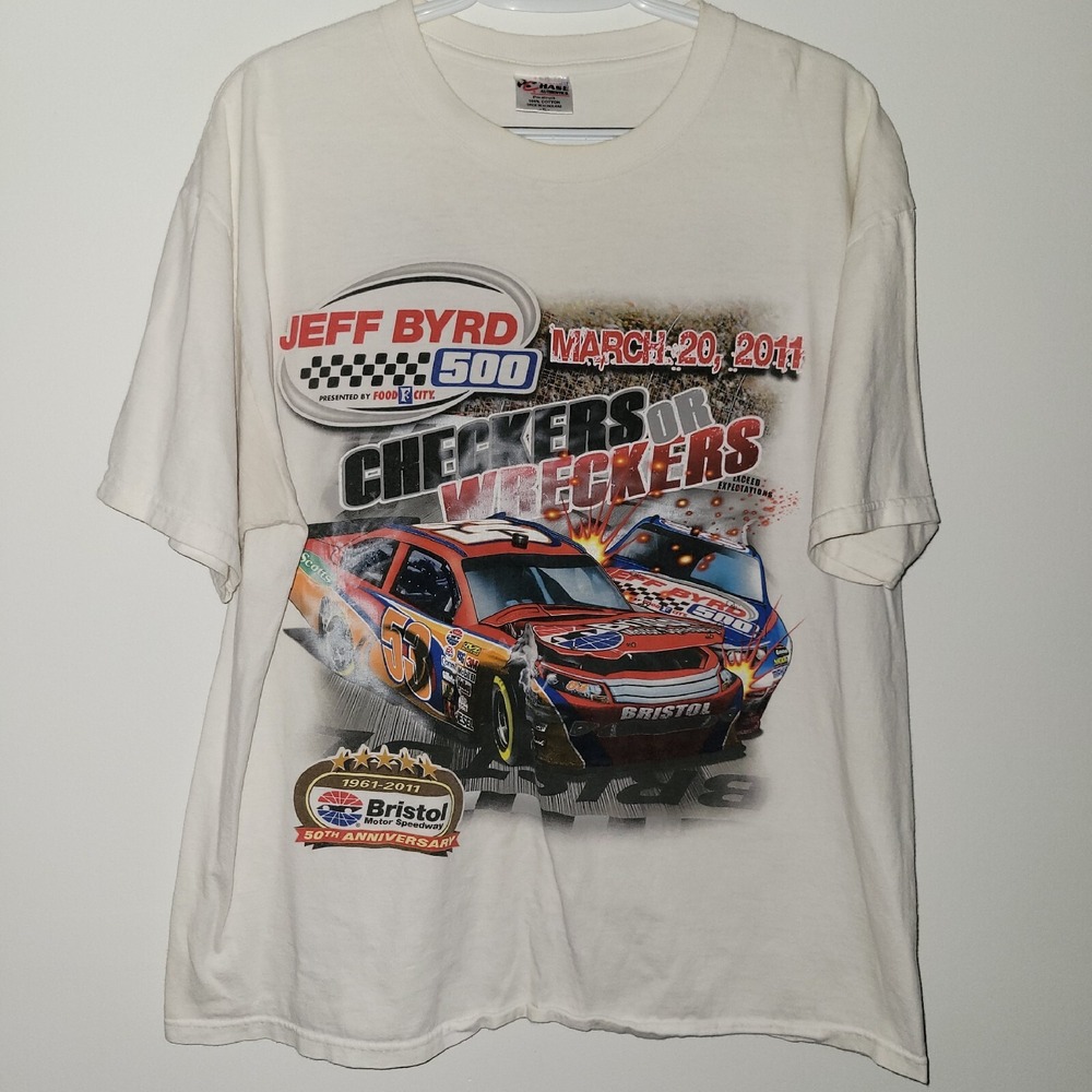 2011 Bristol Speedway Jeff Byrd 500 Short Sleeve T-Shirt Nascar Size XL White